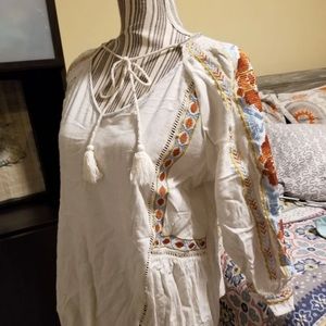 Anthropologie Embroidered Linen Blouse Size Large
